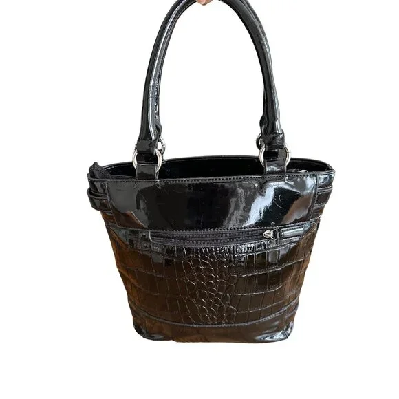 Kate Spade New York Black Croc-Embossed Patent Leather Tote Handbag 10x8x4